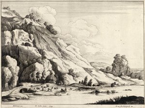 石の橋（エルスハイマー）。状態1 作： Wenceslaus Hollar